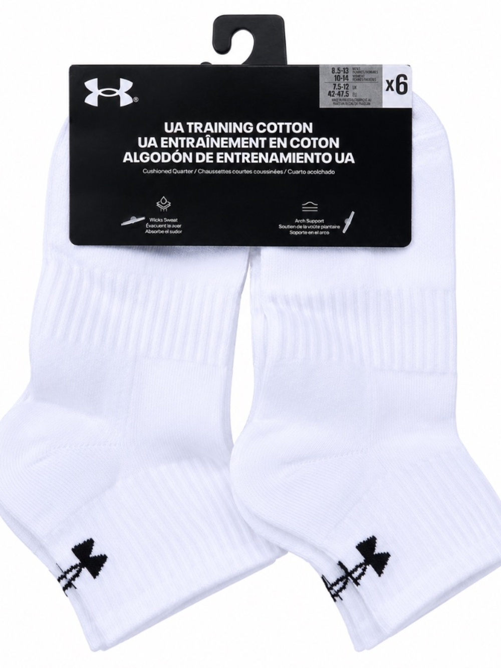 Under Armour Men's Training Cotton Quarter Socks 6-Pack White Size 8.5-13 NWT UA